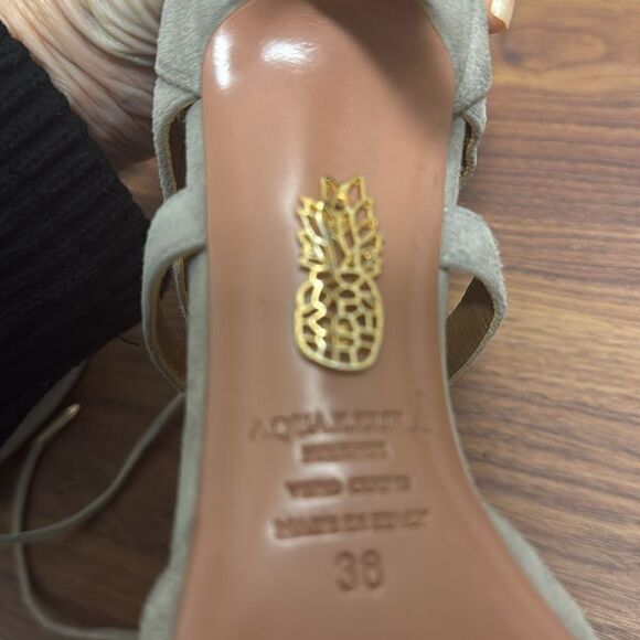 Aquazzura Frienze Belgravia 75 Light Gray Suede Pump Stiletto Pumps Size 38. - Picture 6 of 7